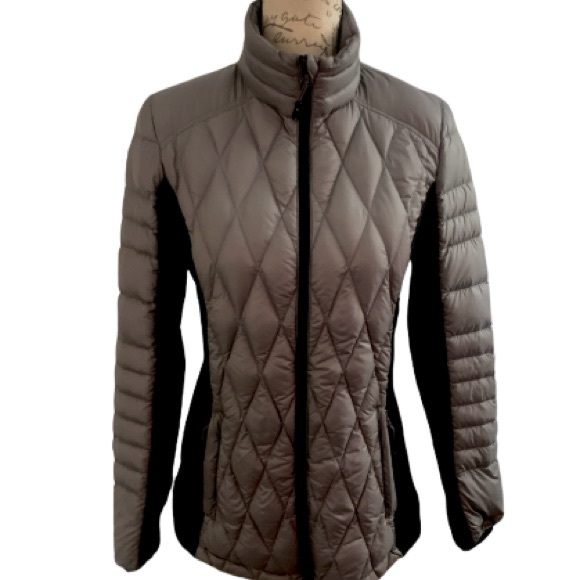 32 Degrees Mixed Media Soft Packable High Neck Down Jacket Coat Gray Black S - Picture 2 of 9